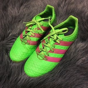 Size 5 Green and pink adidas soccer cleats